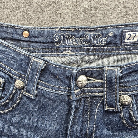 Miss Me Jeans Womens 27 Blue Bootcut JS5014B61 Embellished Flap Pockets Denim - Picture 5 of 11